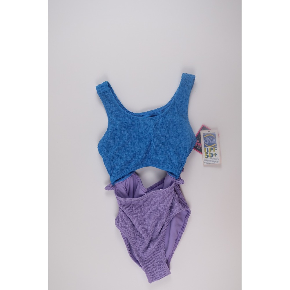 Andy & Evan Swimsuit Textured Cutout One Piece M 10 Blue Purple UPF 50 Beach